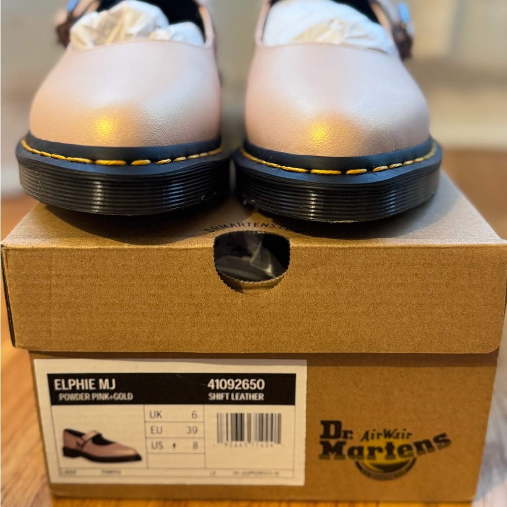 Dr. Martens ELPHIE MJ Mary Jane Powder Pink with Gold Accents